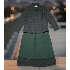 Vintage Pendleton Tartan Plaid Wool Blazer & Pencil Skirt Suit Set Size 14 USA